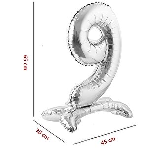9 Rakam Ayaklı Folyo Balon, 65 Cm - Gümüş