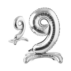 9 Rakam Ayaklı Folyo Balon, 65 Cm - Gümüş