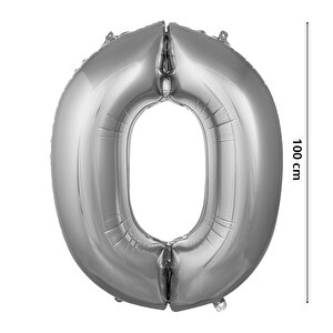 0 Yaş Rakam Folyo Balon, 100 Cm - Gümüş
