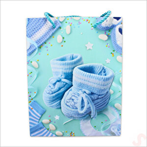 Karton Çanta, Patik Model Mavi 23 X 18 X 10 Cm - 12 Adet