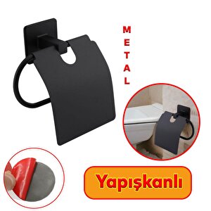 Tuvalet Kağıtlık Yapışkanlı Kapaklı Aparat Wc Kağıt Standı Paslanmaz Metal Sağlam Siyah