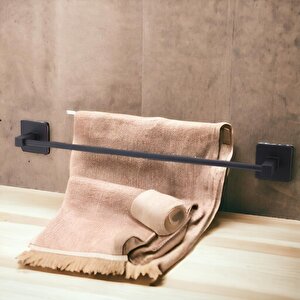 Yapışkanlı Tuvalet Lavabo Banyo Mutfak Havlu Standı Askısı Paslanmaz Metal Siyah Bez Havluluk Uzun 40 Cm