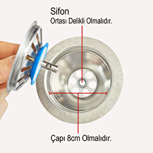 Çöpmak Mutfak Lavabo Sifon Delik Gider Metal Tıpa Süzgeci 8cm