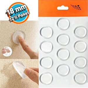 Yapışkanlı Kaydıramaz Cam Tutucu Şeffaf 18 Mm 12'li Mobilya Raf Ses Tutucu