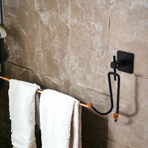 Yapışkanlı Dekoratif Siyah Metal Uzun Çatal 2'li Askılık Sağlam Banyo Lavabo Aparat Bornoz Havlu Asma Askı