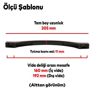 Çekmece Mutfak Dolap Kapak Kulpu Kulbu 160-192 Mm Mat Siyah Metal Kulp