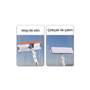 Teleskopik Çift Taraflı Pratik Yüksek Kaliteli Cam Silme Aparatı Yedek Bez