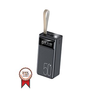 50000 Mah Fenerli 4 Çıkışlı Taşınabilir Dijital Göstergeli Powerbank Siyah