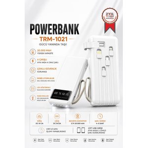 Torima Taşınabilir Batarya 20000 Mah Ledli 4 Çıkışlı Powerbank Trm-1021 Beyaz