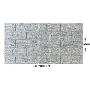 70x38cm 1 Adet  Çizgili Gri Tuğla Arkası Yapışkanlı Esnek Silinebilir Duvar Kağıdı Paneli