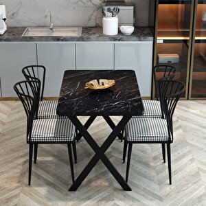 Yemek Masası Takımı X Ayaklı Yemek Masası 70x110 + 4 Adet Sandalye - Bendir