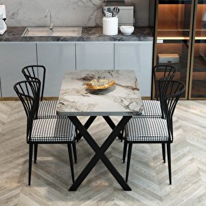 Yemek Masası Takımı X Ayaklı Yemek Masası 70x110 + 4 Adet Sandalye - Efes