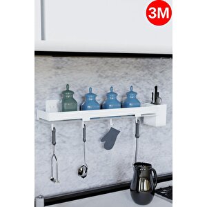 Risingmaber Yapışkanlı Beyaz Mutfak Düzenleyici Banyo Düzenleyici Ve Askı Kancalı Banyo Rafı 3m Yapışkanlı Tasarım Mt87b