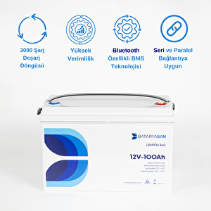 Lityum Akü-12V 100Ah Lityum Solar Akü LiFePO4 Bluetooth Özellikli
