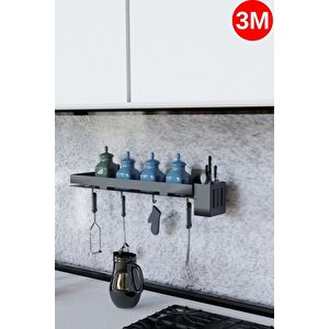 Yapışkanlı Siyah Mutfak Düzenleyici Banyo Düzenleyici Ve Askı Kancalı Banyo Rafı 3m Yapışkanlı Tasarım Mt87s
