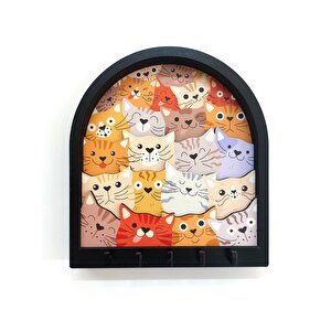 Cajuart Çerçeve İçinden Bakan Renkli Kediler Katmanlı Duvar Askısı Anahtarlık