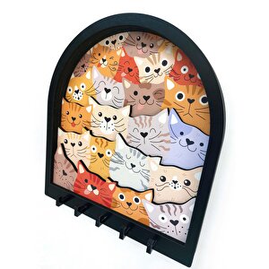 Cajuart Çerçeve İçinden Bakan Renkli Kediler Katmanlı Duvar Askısı Anahtarlık