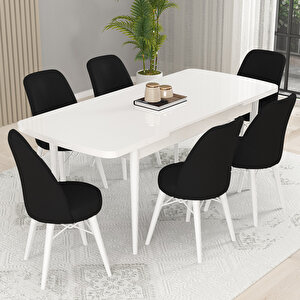 Kaf Beyaz 80x132 Açılabilir Mutfak Masası Takımı, 6 Adet Sandalye