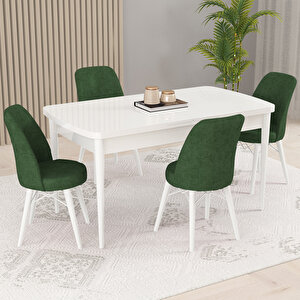 Kaf Beyaz 80x132 Açılabilir Mutfak Masası Takımı, 4 Adet Sandalye Haki