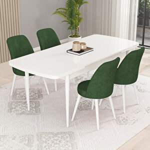 Kaf Beyaz 80x132 Açılabilir Mutfak Masası Takımı, 4 Adet Sandalye Haki