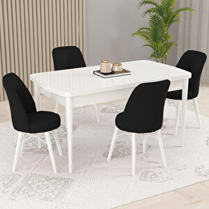 Kaf Beyaz 80x132 Açılabilir Mutfak Masası Takımı, 4 Adet Sandalye Siyah