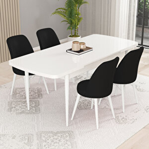 Kaf Beyaz 80x132 Açılabilir Mutfak Masası Takımı, 4 Adet Sandalye