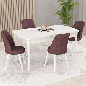 Kaf Beyaz 80x132 Açılabilir Mutfak Masası Takımı, 4 Adet Sandalye Gül Kurusu