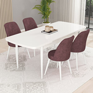 Kaf Beyaz 80x132 Açılabilir Mutfak Masası Takımı, 4 Adet Sandalye Gül Kurusu