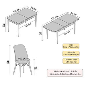Kaf Beyaz Mermer Desen 80x132 Açılabilir Mutfak Masası Takımı, 6 Adet Sandalye