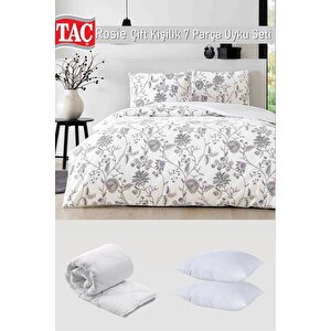 Rosie Çift Kişilik Uyku Seti Beyaz - Nevresim + Yorgan + Yastık + Yastık Kılıfı 7 Parça Çeyizlik Set