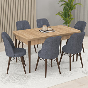 Kaf Meşe Desen 80x132 Açılabilir Mutfak Masası Takımı, 6 Adet Sandalye