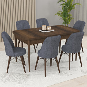 Kaf Barok Desen 80x132 Açılabilir Mutfak Masası Takımı, 6 Adet Sandalye Füme