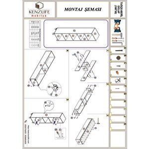 Kitaplık Tuğçe 188*030*020 Byz Ayaklı Mutfak Dolabı Banyo Ofis Ayakkabılık Kiler