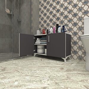 Kenzlife 2 Kapılı Dolap Rabia 048*070*032 Gri Kapaklı Ayaklı Banyo Mutfak Ofis Kitaplık Ayakkabılık Kiler