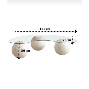 Mode Beans 8 mm. Cam Orta Sehpa Beyaz Top Ayaklı (evinize Teslim)