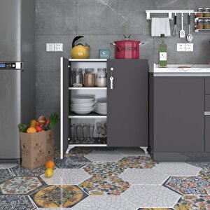 2 Kapılı Dolap Çilem 088*070*032 Gri Kilitli Ayaklı Banyo Mutfak Ofis Kitaplık Ayakkabılık Kiler