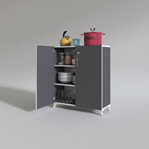 2 Kapılı Dolap Çilem 088*070*032 Gri Kilitli Ayaklı Banyo Mutfak Ofis Kitaplık Ayakkabılık Kiler