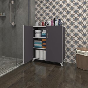 Kenzlife 2 Kapılı Dolap Çilem 088*070*032 Gri Kilitli Ayaklı Banyo Mutfak Ofis Kitaplık Ayakkabılık Kiler