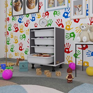 Sepetli Mutfak Dolabı Ruberu Gri 062x45x30 Banyo Oyuncak Çamaşır Beyaz 4 Lü Sepet