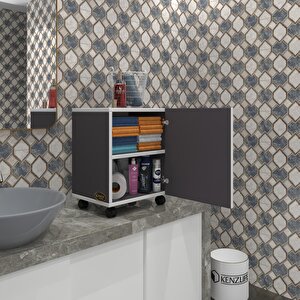 Kenzlife Mutfak Dolabı Mine 048*030*032 Gri Kapaklı Tekerlekli Banyo Evrak Ofis Kitaplık Ayakkabılık Kiler
