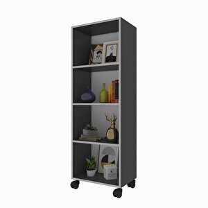 Kitaplık Beril 128x060x20 Gri Tekerlekli Mutfak Dolabı Banyo Ofis Ayakkabılık Kiler