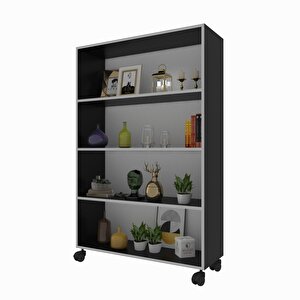 Kitaplık Beril 128x090x020 Gri Tekerlekli Mutfak Dolabı Banyo Ofis Ayakkabılık Kiler