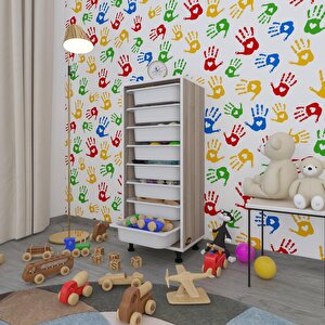 Sepetli Mutfak Dolabı Ruberu Crd 110x45x30 Banyo Oyuncak Çamaşır Beyaz 8 Li Sepet
