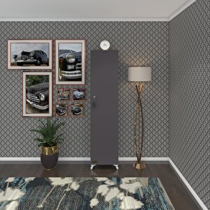 Kenzlife Mutfak Dolabı Zehra 168*030*032 Gri Kilitli Ayaklı Banyo Evrak Ofis Kitaplık Ayakkabılık Kiler