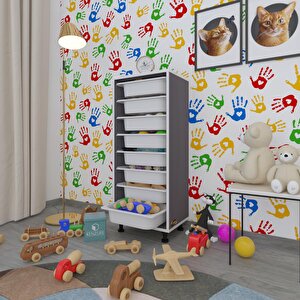 Sepetli Mutfak Dolabı Ruberu Gri 110x45x30 Banyo Oyuncak Çamaşır Beyaz 8 Li Sepet