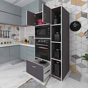 Fırın Dolabı Makbule Gri 180*90*56 Mutfak Çekmeceli Ayaklı Banyo Kiler Ofis