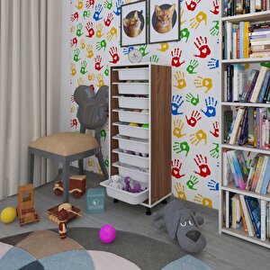Sepetli Mutfak Dolabı Ruberu Cvz 122x45x30 Banyo Oyuncak Çamaşır Beyaz 9 Lu Sepet