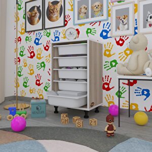 Sepetli Mutfak Dolabı Ruberu Crd 074x45x30 Banyo Oyuncak Çamaşır Beyaz 5 Li Sepet