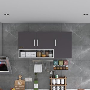 Kenzlife Hazır Mutfak Mirena22 Gri 060*120*22 Mutfak Banyo Dolabı Kapaklı Raflı