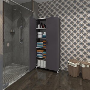Kenzlife 2 Kapılı Dolap Çilem 188*090*032 Gri Kilitli Ayaklı Banyo Mutfak Ofis Kitaplık Ayakkabılık Kiler